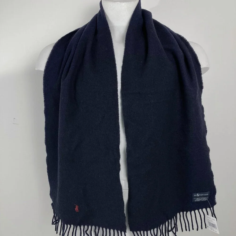 NEW Polo Ralph Lauren Scarf! Navy With Red Player Lambswool Made in Scotland